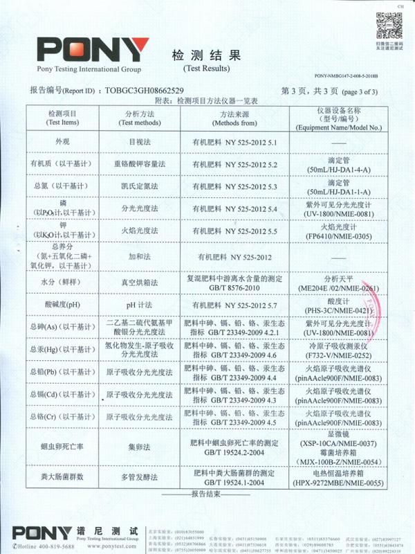 有机肥料（颗粒）质检报告